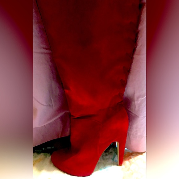 Adley suede thigh high lace up boots wine red size 8 - Picture 3 of 9